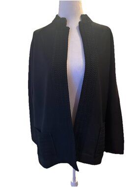 VTG  Hedy Knits Of California Women's Black XL Bolero Style Detailed Trim/Pocket